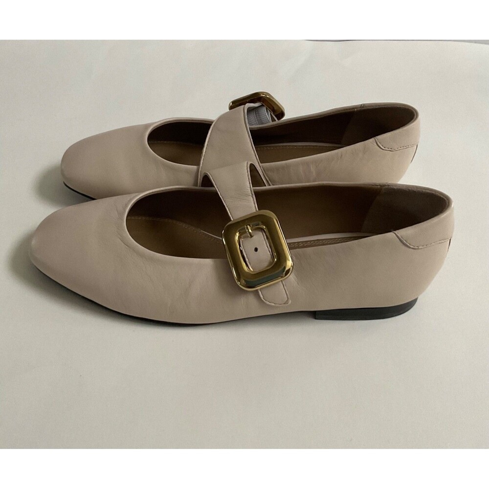 Maeve Buckle Leather Square Toe Ballet Mary Jane Flats Sz 37 Beige Minimalist - Picture 2 of 8